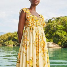 This Dress Features An Easy Fit, Flowy Skirt And Pendants At Bodice For That Unique Touch You Love. Pairs Well With Fresh Sandals, Necklaces, And With The Breeze! New - Never Worn Ships Immediately After Purchase Chic Yellow Square Neck Dress, Yellow Square Neck Dress With Ruffles, Yellow Square Neck Midi Dress For Spring, Yellow Square Neck Midi Dress With Floral Print, Yellow Floral Print Dress With Square Neck, Yellow Floral Print Midi Dress With Square Neck, Yellow Square Neck Dress For Spring, Yellow Square Neck Summer Midi Dress, Yellow Ruffled Beach Dress