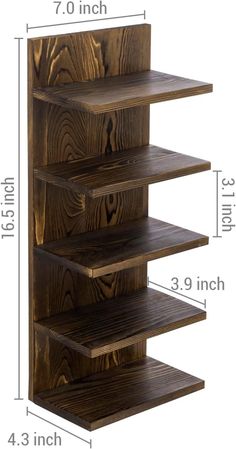 a wooden shelf with three shelves and measurements