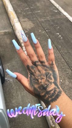 Blue Nails With Diamonds, Acrylic Nails Baby Blue, Nails Babyblue, Nails Baby Blue, Nails 2018, Baby Blue Nails, Aesthetic Nails, Tiger Tattoo