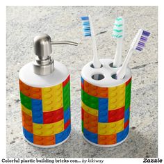 two toothbrush holders made out of legos