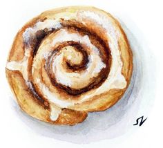 a watercolor painting of a cinnamon roll