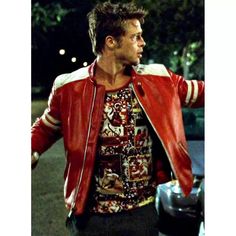 Fight Club Brad Pitt Red and White Leather Jacket Goldberg Wwe, Marla Singer, Chuck Palahniuk, Club Red, Tyler Durden, White Leather Jacket, The White Stripes, Lambskin Leather Jacket, Men's Leather Jacket