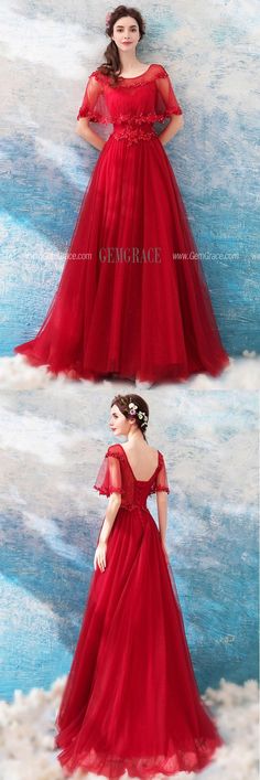 Red A-line Tulle Dress, Formal Red Tulle Dress, Formal Red Tulle Ball Gown, Red A-line Ball Gown For Prom, Red Tulle Ball Gown For Formal Occasions, Red Tulle Ball Gown For Formal Events, Red Fitted Tulle Evening Dress, Red Tulle Formal Dress, Red V-neck Wedding Dress