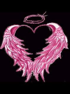 an angel heart with pink wings on a black background