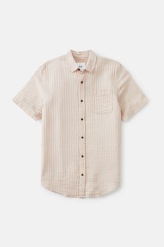 The Monty Shirt features a custom vintage-inspired checkered pattern atop a breathable cotton/linen button-up woven shirt. 75% cotton / 25% linen blend Allover striped pattern Pocket at left chest Garment washed Clean-finished interior Model is 6'3, 155lbs and wears a size L | MONTY SHIRT Men's Size Small in Blue Cotton by Katin Interior Model, Short Sleeve Sweater Cardigan, Mens Cardigan Sweater, Summer Capsule Wardrobe, Short Sleeve Cardigan, Mens Button Up, Checkered Pattern, Short Sleeve Button Up, Button Up Shirt