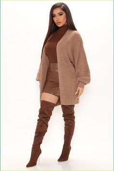 Available In Brown, Ivory, And Mauve. Cardigan Open Front Long Stretch 100% Polyester Imported | So Chic Cardigan in Brown size Large by Fashion Nova Fall Bougie Outfits, Fall Fashion Nova Outfits, Women's Fashion Over 40 Fall, Fall Outfits For Medium Size Women, Elegant Brown Cardigan, Fall 2024 Fashion Trends Women 30s, Styling A Sweater Dress, Fall Outfits Classy Elegant, Thanksgiving Outfits Women Plus Size