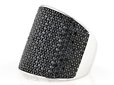 2.75ctw Round Black Spinel Rhodium Over Sterling Silver Cluster Ring. Measures approximately 0.84"L x 0.79"W Modern Jewelry With Round Black Diamonds, Modern Jewelry With Black Diamonds, Modern Black Diamond Round Jewelry, Modern Round Black Diamond Jewelry, Modern Wide Band Jewelry With Prong Setting, Black Round Cut Jewelry With Pave Setting, Modern Wide Band Jewelry With Pave Setting, Royal Crowns, Spinel Gemstone