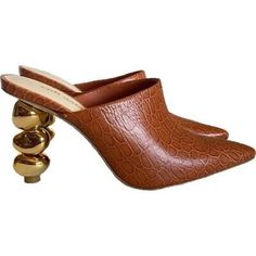 Cult Gaia Penolope Embossed Crocodile Leather Architectural-Heel Mule Pumps Brown 36eu $458 Nwob - Cult Gaia Leather Mules - Brown, Gold Hardware - Pointed-Toes - Sculptural Heels - Made In Brazil - Heels: 3" - Msrp: $458 - These Shoes Have Never Been Worn. Condition: Does Not Come In Original Box. Color: Brown, Gold Hardware Material: Leather Made In Brazil Heel Measurement: Approx 75mm/ 3 Inch Sculptural Gold-Tone Plated Heel Size: 36eu Or 6 Sculptural Heels, Mule Pumps, Lace Up High Heels, Croc Leather, Kitten Heel Pumps, Cult Gaia, Womens Mules, Crocodile Leather, Made In Brazil