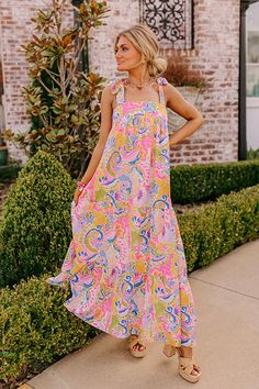 Resort Radiance Paisley Maxi Dress Beach Maxi Dress With Tie Back And Square Neck, Pink Square Neck Maxi Dress For Vacation, Multicolor Paisley Print Maxi Dress For Vacation, Multicolor Square Neck Maxi Dress For Beach, Beach Maxi Dress With Tie Straps And Square Neck, Bohemian Square Neck Maxi Dress For Beach, Bohemian Maxi Dress With Square Neck For Vacation, Bohemian Square Neck Maxi Dress For Vacation, Summer Paisley Print Maxi Dress For Brunch