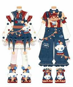 two dolls are dressed in clown costumes