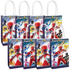 five power rangers gift bags in various designs