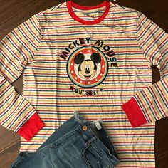 New With Tags. Size Large But Is More Like A Xl. This Top Is Constructed So Well. Adorable With Your Favorite Distressed Jeans Casual Long Sleeve Tops For Disney Fan Events, Trendy Mickey Mouse Long Sleeve Top, Trendy Long Sleeve Mickey Mouse Top, Red Disney Crew Neck Top, Red Graphic Tee For Disney Fan Events, White Long Sleeve Mickey Mouse T-shirt, Fun Red Tops For Disney Fan Events, Red Disney Graphic Print Top, Red Graphic Print Top For Disney Fan Events