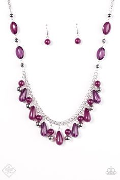 Featuring translucent and opaque shimmer, an array of purple beads trickles down a shimmery silver chain for a whimsical look. Shiny silver beads are sprinkled between the colorful accents, adding classic shimmer to the seasonal palette. Features an adjustable clasp closure. Sold as one individual necklace. Includes one pair of matching earrings. Seasonal Palette, Purple Beads, Purple Necklace, Paparazzi Jewelry, Love Is Free, Shiny Silver, Elegant Earrings, Necklace Earring Set, Pendant Earrings