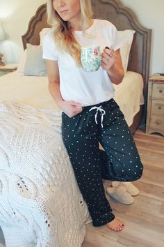 Hello Mello Breakfast In Bed Lounge Pants-Polka Dot - Infinity Raine Bed Lounge, Lazy Morning, Perfect Pant, Donate To Charity, Breakfast In Bed, Lounge Pants, Soft Fabric, Leg Pants, Wide Leg Pants