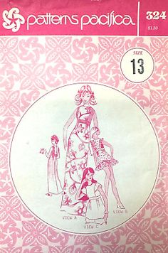 the sewing pattern is in pink and white, with an image of two women standing next to each other