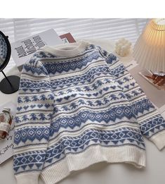 Style: commuting Size: one size Color: khaki, gray, blue Jacquard Sweater, Loose Pullover, Color Khaki, Long Sweaters, Sleeve Sweater, Long Sleeve Pullover, Long Sleeve Sweater, Sweaters For Women, Grey