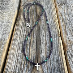 Amethyst and Turquoise with Silver Cross Beaded Necklace | Yellowstone Spirit Southwestern Collection Objects of Beauty Pisces Aquarius, Necklace With Cross, February Baby, Beth Dutton, Horseshoe Ring, Sterling Silver Cross Necklace, Natural Stone Necklace, Natural Stones Necklace, Layering Necklace