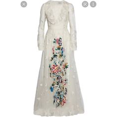 white long sleeve embroidered evening gown White Floor-length Dress With Floral Embroidery, White Embroidered Maxi Gown, White Embroidered Maxi Length Gown, White Floral Embroidery Floor-length Dress, White Long Sleeve Maxi Dress For Gala, Fitted Floral Applique Maxi Dress For Wedding, Elegant Wedding Dress With Floral Applique, Luxury White Wedding Dress For Formal Occasions, White Embellished Long Sleeve Gown