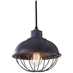 an industrial style light fixture with caged wire