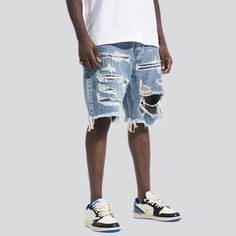 Make a statement with our 2023 Summer Collection Painted Baggy Damaged Denim Shorts. These shorts are patterned to reflect your free-spirited nature and unique sense of mode. Featuring a mid-rise design. they come with a zipper and button closure to ensure maximum comfort and convenience. Let their grunge-inspired ripped look and paint-splattered design take your summer wardrobe to the next level!Distinctive Features: Grunge-Inspired Torn Look: Step out of your comfort zone with these bold short Jean Shorts For Streetwear In Summer, Urban Jean Shorts For Summer Streetwear, Summer Distressed Shorts For Streetwear, Distressed Jean Shorts For Summer Streetwear, Ripped Denim Shorts For Streetwear, Casual Distressed Shorts For Streetwear, Casual Ripped Cutoff Shorts, Casual Distressed Jean Shorts For Streetwear, Ripped Relaxed Fit Casual Shorts