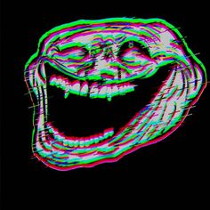 an image of a creepy face on a black background with green and pink lines in the foreground