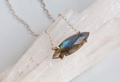 Labradorite Marquise Necklace and collection on model Marquise Necklace, Faceted Gemstone Jewelry, Gemstone Jewellery Design, Delicate Chain, Labradorite Stone, Faceted Gemstones, Stone Necklace, Well Being, Sterling Silver Chains