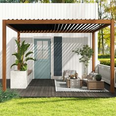 an outdoor living area is shown in this artist's rendering