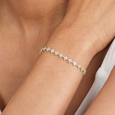 14K Yellow Gold Blossom Lab-Created Diamond Tennis Bracelet