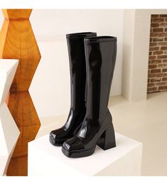 Type: Knee-High BootsGender: FemaleSeason: Demi-seasonStyle: Casual;Business;Cocktail;Evening;WeddingUpper Material: Faux leatherInner Material: TextilesSole Material: RubberHeel Type: Heel + platformCasual Footwear Features: Closed noseClosure Type: Without claspMain Pattern: plainToe: SquareHeel Height: approx. 10cmPlatform Height: approx. 2cmShaft Height: approx. 48cmCircumference: approx. 33cm(The measured data is Manufacturer's Size 36)Package Contents: 1 x Shoes (Pair)Please see our size g Square Toe Platform Knee-high Boots For Party, Party Knee-high Boots With Platform And Square Toe, Party Knee-high Platform Boots, Fitted Full Length Platform Boots For Fall, Platform Knee-high Boots With Block Heel For Party, Winter Party Heeled Knee-high Boots, Fitted Platform Boots For Winter Party, Fitted Knee-high Boots With Round Toe For Party, Party Knee-high Boots With Round Toe And Fitted Style