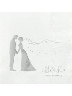 a paper napkin with a silhouette of a bride and groom holding each other's hand