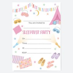 Kids Birthday Invitations - Girls Sleepover - Pack of 10 Sleepover Party Invitations, Sleepover Themed Party, Invite Card, Sleepover Themes, Sleepover Birthday Party Invitations, Slumber Party Invitations Printable Free, Sleepover Invitation, Pyjama Party Invitation Template, Sleepover Invite Ideas