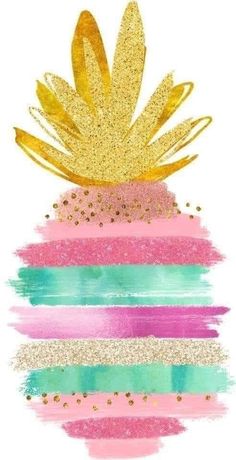 a pineapple painted in gold and pink