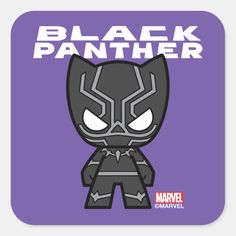 the black panther sticker is shown on a purple background