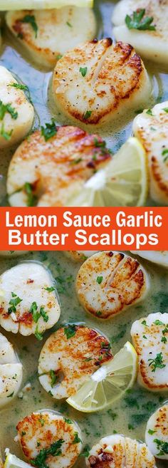 lemon sauce garlic butter scallops in a pan