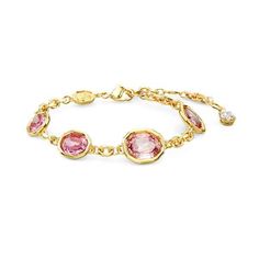 Give your style an injection of color and shape with this radiant Imber bracelet. The gold-tone plated design is worn on a delicate chain, accented with octagon-cut pink crystals in a refined bezel setting. A single Swarovski Zirconia is placed in the elongation for extra light-catching joy. Gift this jewelry to a loved one for a special occasion or meaningful celebration. Article no.: 5684537 Collection: Imber Length (minimum - maximum): 6 1/8 - 7 3/4 inch Width: 3/8 inch Material: Crystals, Gold-tone plated, Zirconia Color: Pink Clasp type: Lobster Elegant Pink Faceted Crystal Bracelet, Gold Faceted Bracelets, Faceted Gold Crystal Bracelet, Elegant Pink Metal Crystal Bracelet, Elegant Pink Chain Bracelet With Adjustable Chain, Choker Style, Delicate Chain, Plate Design, Pink Bracelet