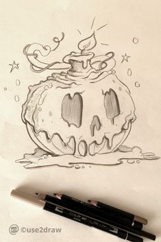 a drawing of a jack - o'- lantern on paper