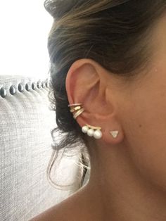 14k gold ear cuff set! Hot! Cuffs climber pave stones sterling 14 k yellow-gold and diamond GLAM ear cuff 2 cuff set!! Silver gold or rose by TRIBEANDTREASURE on Etsy 14k Gold Ear Cuff, Diamond Ear Cuff, Wrap Earrings, Gold Ear Cuff, Fake Piercing, Ear Cuffs, Conch, Or Rose, Ear Cuff