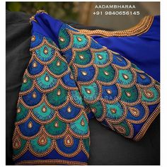 Blue Kundan Choli With Intricate Embroidery, Blue Anarkali Blouse With Intricate Embroidery, Blue Traditional Wear With Handwork, Blue Handwork Saree For Festive Occasions, Festive Blue Handwork Saree, Blue Handwork Saree, Blue Handwork Saree For Wedding, Blue Blouse With Intricate Embroidery For Festivals, Blue Dola Silk Blouse Piece With Intricate Embroidery