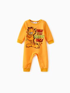 Let your baby cozy up in this officially licensed Nickelodeon Garfield printed jumpsuit that is both soft and comfortable. Perfect for any occasion, this jumpsuit features a fun and cute graphic design that will surely bring a smile to anyone's face.
* Product features: Garfield printed jumpsuit
* Fabric characteristics: Soft and comfortable
* Piece of product: 1 jumpsuit
* Neckline: Round neckline
* Sleeves: Short sleeves
* Style: Graphic design with Garfield catchphrase
* Fit: Regular fit
* Length: Full-length Cute Cartoon Print Jumpsuits And Rompers For Playtime, Cute Cartoon Print Bodysuit For Playwear, Cute Cartoon Print Onesie For Winter, Cute Winter Onesie With Cartoon Print, Cotton Long Sleeve Onesie With Character Print, Long Sleeve Cotton Onesie With Character Print, Cute Onesie With Letter Print For Playwear, Playful Character Print Bodysuit For Playwear, Cotton Long Sleeve Jumpsuits And Rompers With Cartoon Print