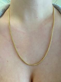 14k Solid Gold Round Box Chain. Material: 14k solid gold. Length: 22 inch. Different lengths available at check out. Width: 2.5mm wide. Weight: 20.4 grams. Weight will vary on length chosen. Comes in a nice box. Box Necklace, Box Chain Necklace, Round Box, Box Chain, Chains Necklace, Gold Chains, Solid Gold, Chain Necklace, Jewelry Necklaces