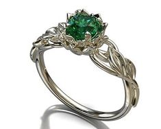 ad eBay - Green Emerald Engagement Ring Silver Gemstone Ring Silver Dainty Ring - Buy Now, click the link (eBay) Lotus Engagement Ring, Engagement Ring Nature, Fairytale Ring, Nature Engagement Ring, Fantasy Ring, Smaragd Ring, Emerald Ring Vintage, Natural Emerald Rings, Gold Flower Ring