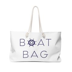 "This bag is for all those items you need when you head out on the boat.  Our oversized Weekender Tote is perfect for your weekend at the beach or in town and it ships free! The wide-mouthed, durable bag holds a generous amount of personal items and is easily held by its thick rope handles. 100% Spun Polyester with a T-bottom and Cream sheeting interior lining. One size: 24\" x13\" (60.9 cm x 33 cm)." Sail Colored Rectangular Travel Bag, Nautical Beach Bags For Summer, Summer Nautical Style Tote Bag, Nautical Beach Bag In Sail Color, Nautical Sail-colored Beach Bag, Everyday Sail-colored Rectangular Bag, Everyday Rectangular Sail-colored Bag, Nautical Tote Bag For Vacation, Nautical Style Tote Bag For Vacation