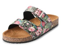 Elevate your warm-weather wardrobe with color and style thanks to this trendy pair. A double-strap silhouette showcases colorful florals while allowing for an adjustable fit. They're the perfect sandals for the beach, pool, running errands or lounging on the weekend. Multicolor Summer Sandals With Adjustable Strap, Comfortable Spring Footbed Sandals With Adjustable Strap, Comfortable Footbed Sandals With Adjustable Strap For Spring, Spring Beach Flip Flops With Adjustable Strap, Summer Floral Print Open Toe Sandals, Summer Slide Footbed Sandals With Adjustable Straps, Trendy Floral Print Beach Sandals, Open Toe Sandals With Floral Print For Beach Season, Floral Print Open Toe Sandals For Beach Season