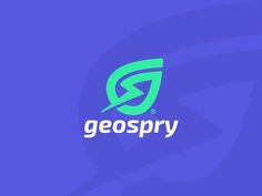 the logo for geospy is shown on a blue background with an arrow in it