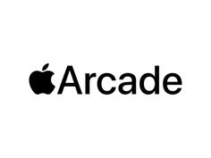 an apple logo with the word arcade written in black on a white background, as well as