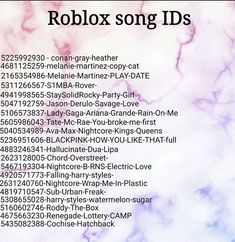 the words roblox song ids are written in black and white on a purple marble background