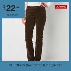 This pair of St. John's Bay Secretly Slender women's corduroy straight-leg jeans are the perfect pair to add to your fall wardrobe. Made from soft stretch-cotton, this mid-rise pair has 5-pocket tailoring and a button-zip fly. Wear them with a plaid shirt or turtleneck sweater. Front Style: Flat FrontClosure Type: Button & ZipperFit: Regular FitPockets: 2 Back Patch Pocket, 1 Front Coin Pocket, 2 Front Slip PocketsRise: Mid RiseBase Material: 98% Cotton, 2% SpandexFiber Content: 98% Cotton, 2% … Corduroy Pant, Pants Corduroy, Tall Pants, Petite Shorts, Petite Pants, Stretch Pants, Fall Wardrobe, Corduroy Pants, Plaid Shirt