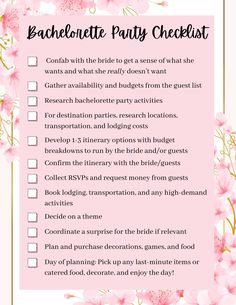 the bachelor party checklist with pink flowers