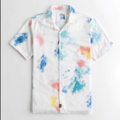 It's Like Your Dad's Vacation Shirt, But Better. Wear It All Year Round For Always-Trending, Endless-Summer Vibes. Featuring Allover Pattern, A Camp Collar, Full Button Closure And Short Sleeves. Body: 100% Viscose Hollister Shirts, Allover Pattern, Vacation Shirts, Summer Shirts, Casual Shirts For Men, Casual Button Down Shirts, Hollister, Casual Button Down Shirt, Men Casual