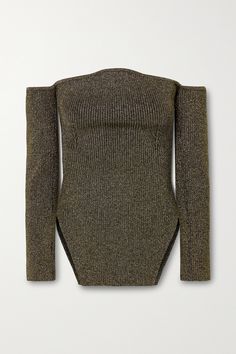 Khaite's 'Maria' sweater is designed to arch across your décolletage before sweeping down to sit elegantly off the shoulders. It's knitted with shimmering yarns and fine ribbing to enhance the figure-skimming fit. The hem rises at the hips, mirroring the neckline. Sit Elegantly, Ribbed Knit Sweater, Black Rib, Women Collection, Luxury Design, Knit Sweater, Ribbed Knit, Off The Shoulder, Knitted Sweaters